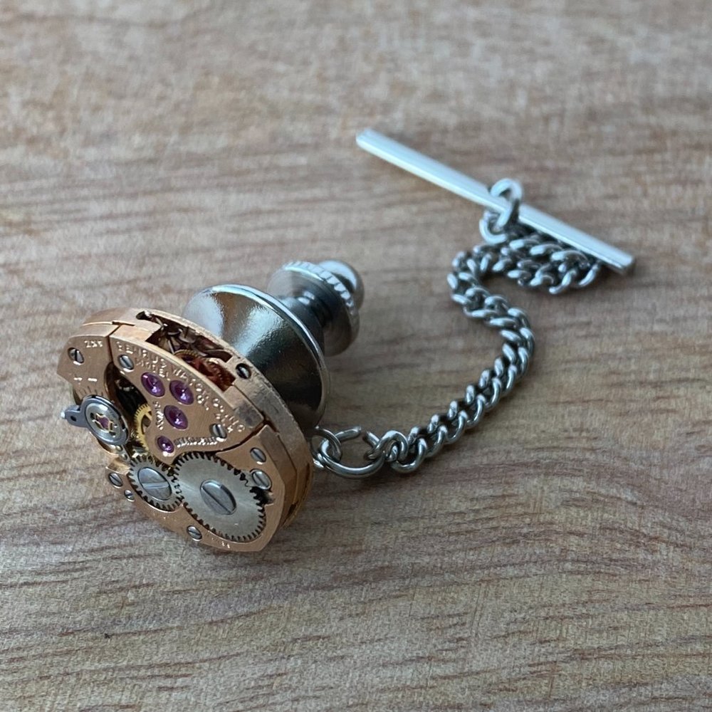 Vintage Benrus Rose Gold Watch TIE TACK Lapel Pin